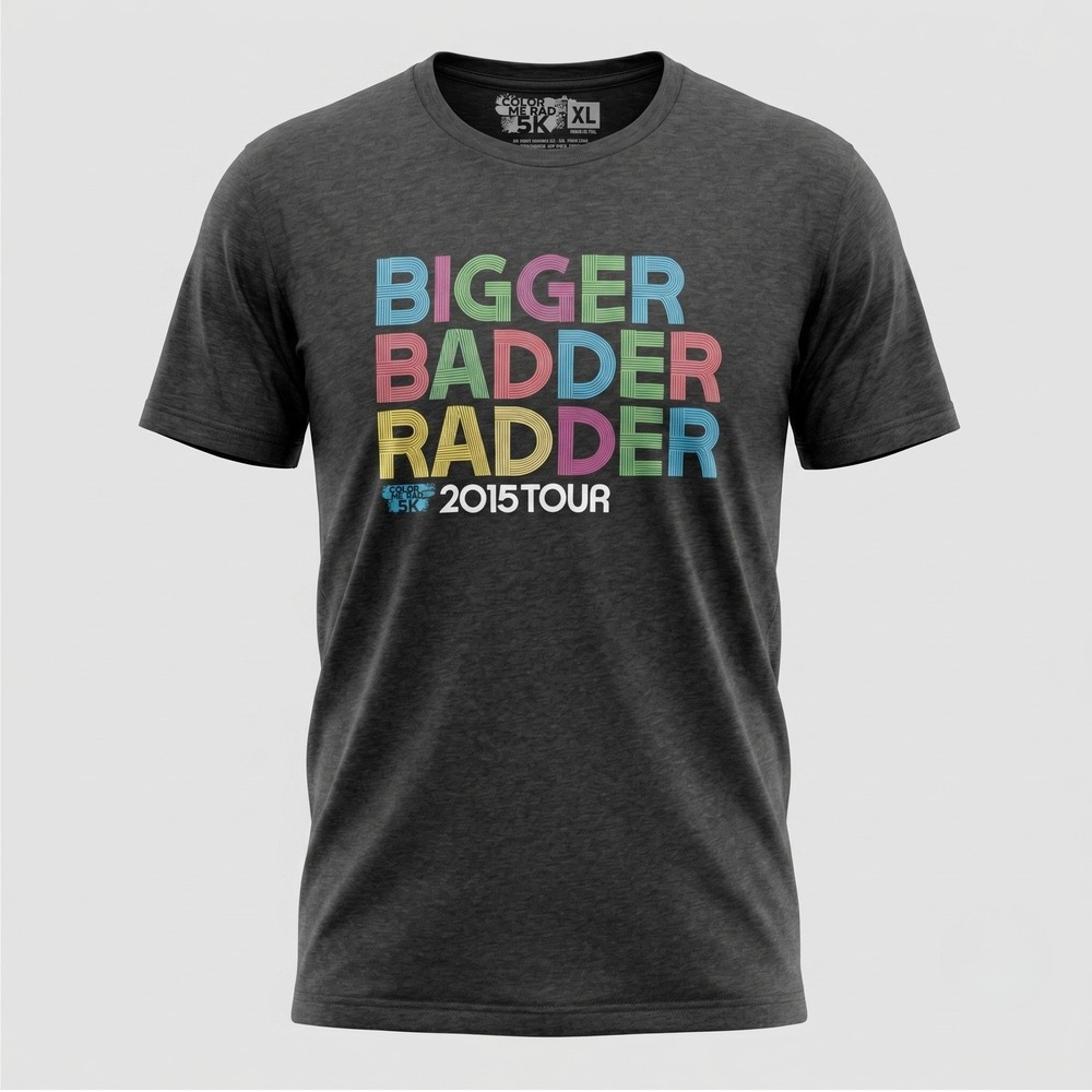 Color Me Rad Men XL Gray T-Shirt 2015 Tour Bigger Badder Radder Graphic Vintage